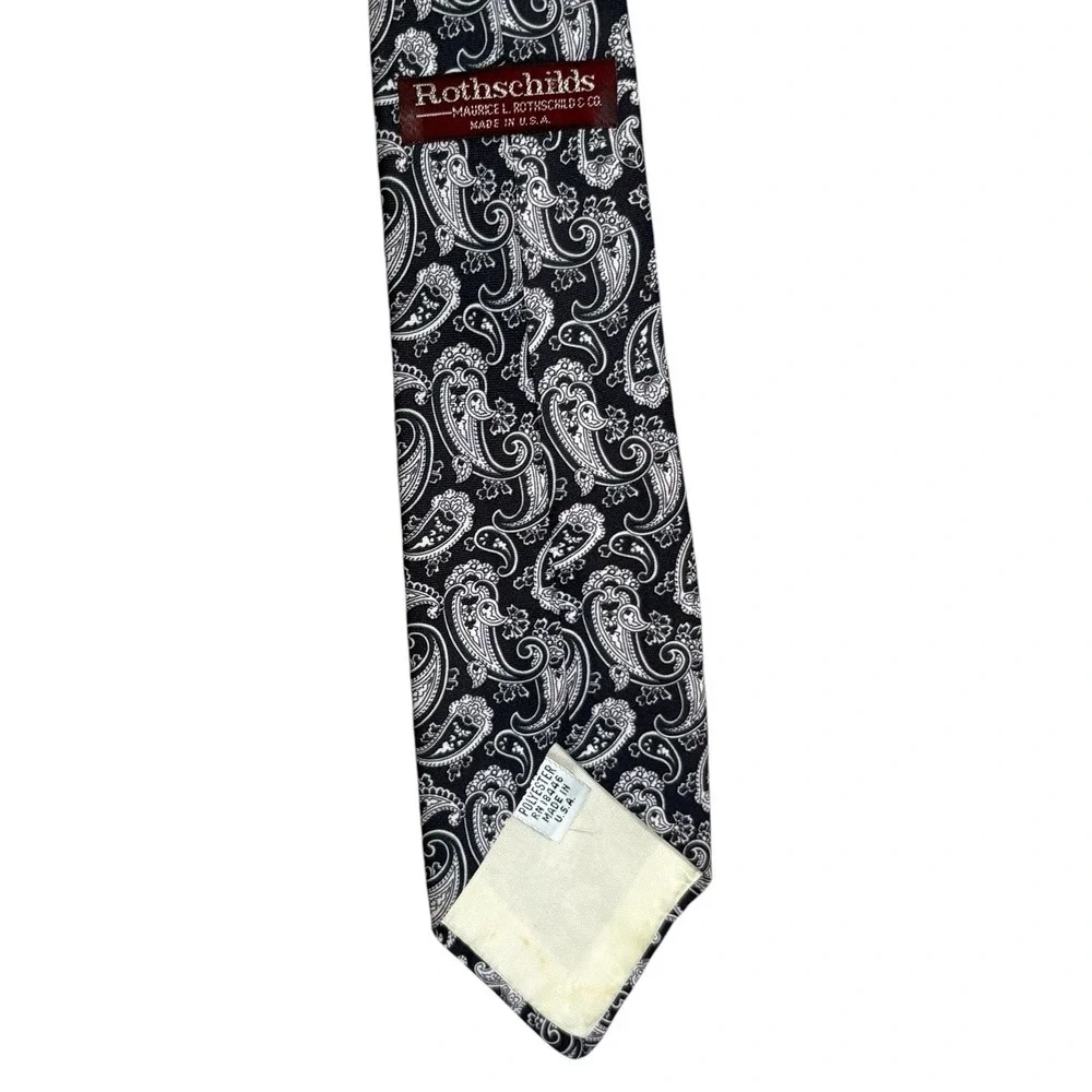 Rothschilds Necktie Men OS Black White Paisley USA Made Polyester Tie